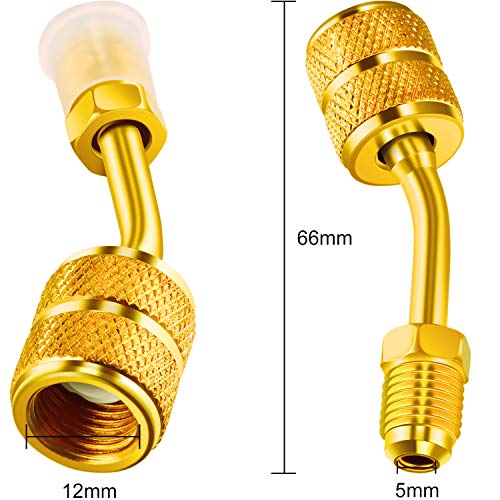 Chinco 2 Pcs R410a Adapter for Mini Split Charging Adapter Vacuum Port with Thimble 5/16 Inch Female Quick Coupler to 1/4 Inch Male Flare for Air Conditioner HVAC Refrigeration (45 Angle) - Image 2